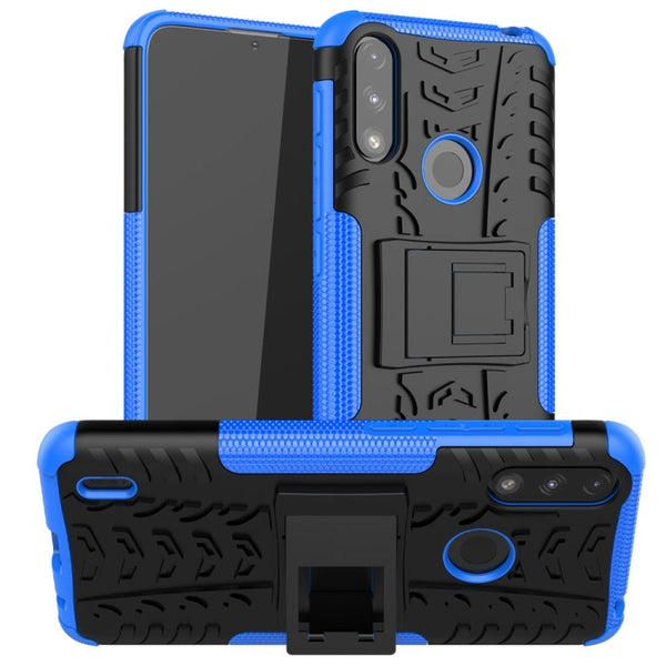 For Motorola Moto E7 Power Tire Texture Shockproof TPU+PC Protective Case with Holder(Blue)