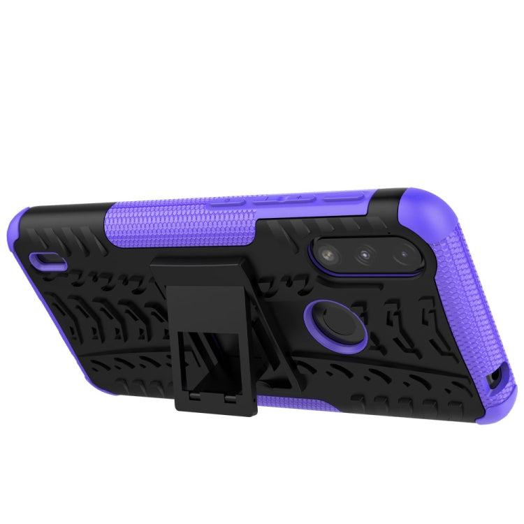 For Motorola Moto E7 Power Tire Texture Shockproof TPU+PC Protective Case with Holder(Purple)