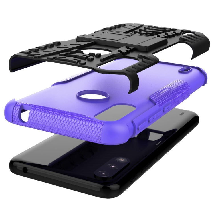 For Motorola Moto E7 Power Tire Texture Shockproof TPU+PC Protective Case with Holder(Purple)