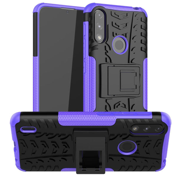 For Motorola Moto E7 Power Tire Texture Shockproof TPU+PC Protective Case with Holder(Purple)
