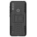 For Motorola Moto E7 Power Tire Texture Shockproof TPU+PC Protective Case with Holder(Black)