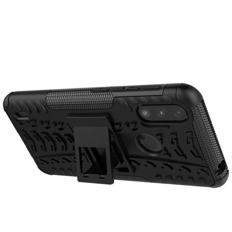 For Motorola Moto E7 Power Tire Texture Shockproof TPU+PC Protective Case with Holder(Black)