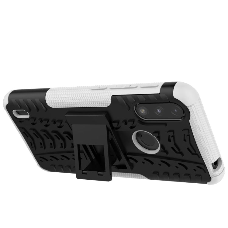 For Motorola Moto E7 Power Tire Texture Shockproof TPU+PC Protective Case with Holder(White)