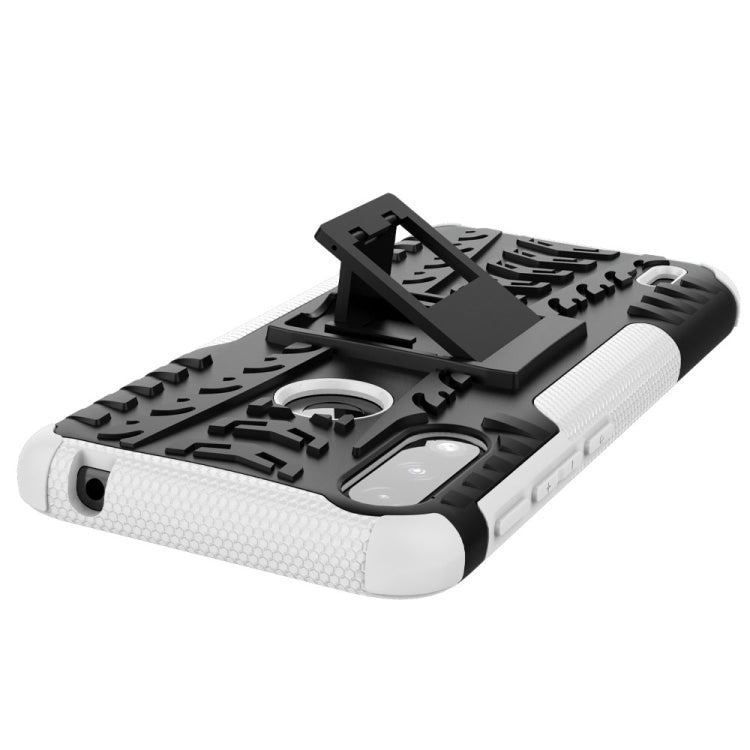 For Motorola Moto E7 Power Tire Texture Shockproof TPU+PC Protective Case with Holder(White)