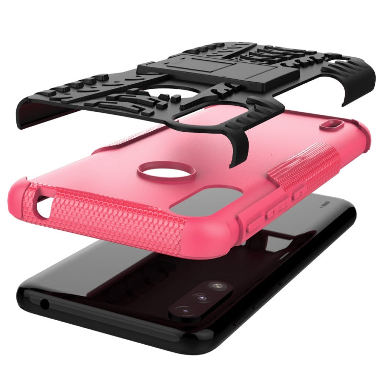 For Motorola Moto E7 Power Tire Texture Shockproof TPU+PC Protective Case with Holder(Pink)