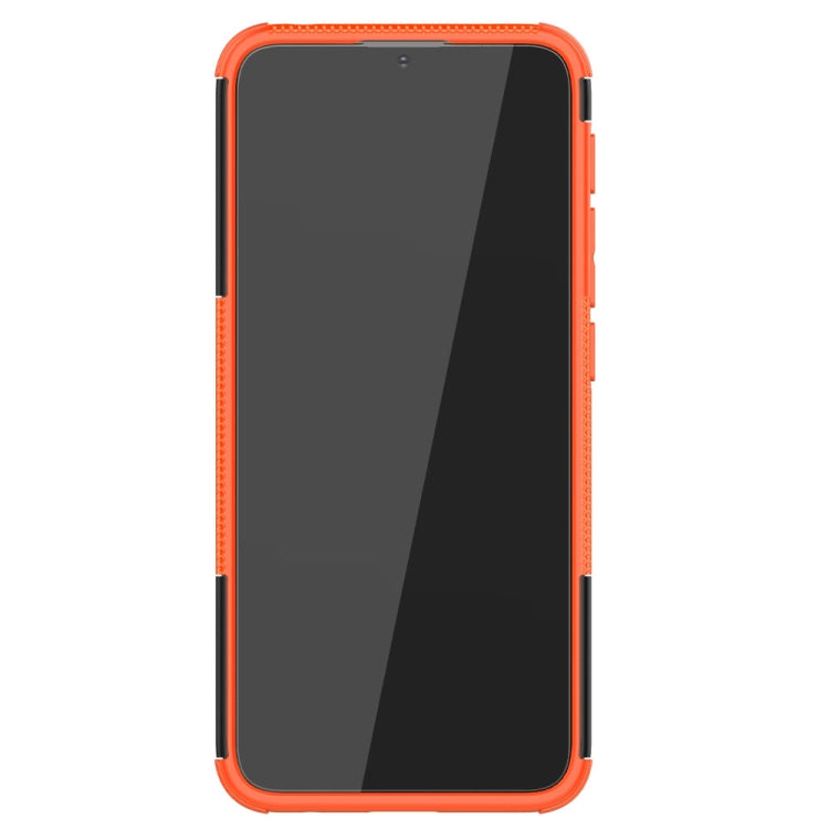 For Motorola Moto E7 Power Tire Texture Shockproof TPU+PC Protective Case with Holder(Orange)