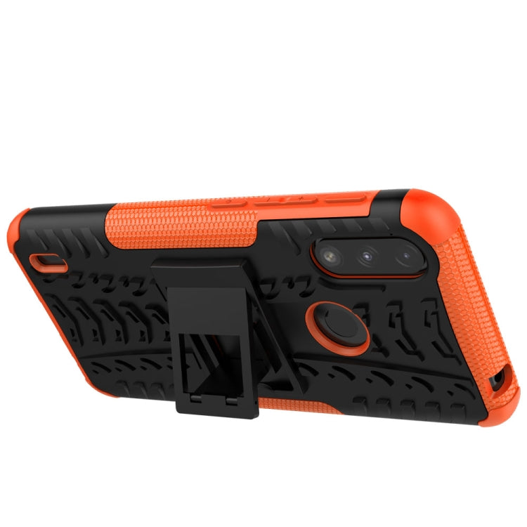 For Motorola Moto E7 Power Tire Texture Shockproof TPU+PC Protective Case with Holder(Orange)