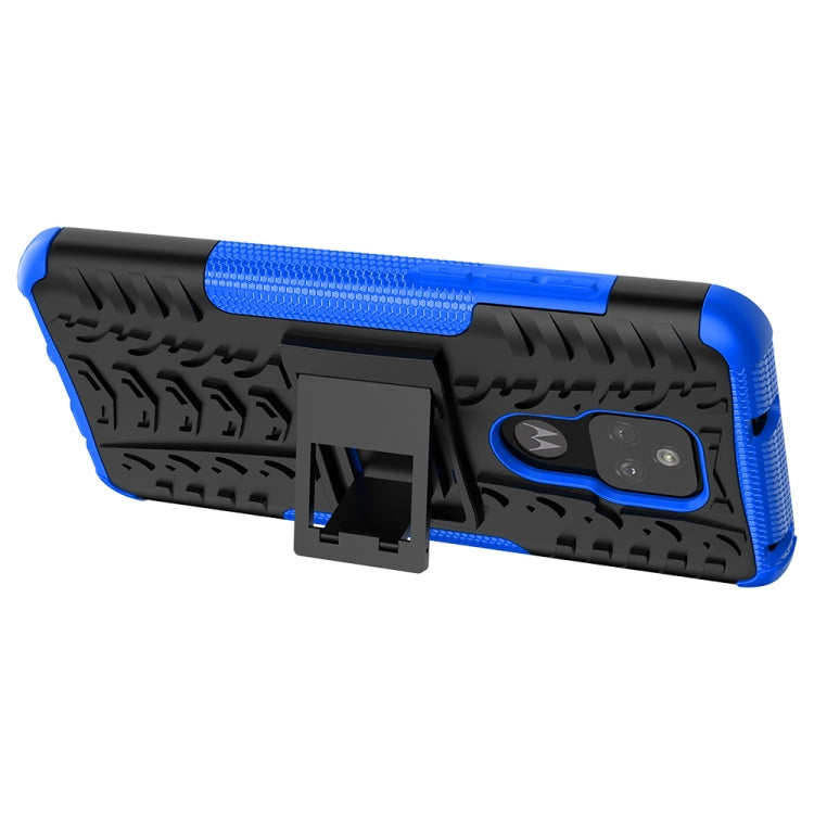 For Motorola Moto G Play (2021) Tire Texture Shockproof TPU+PC Protective Case with Holder(Blue)