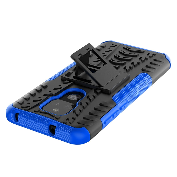 For Motorola Moto G Play (2021) Tire Texture Shockproof TPU+PC Protective Case with Holder(Blue)