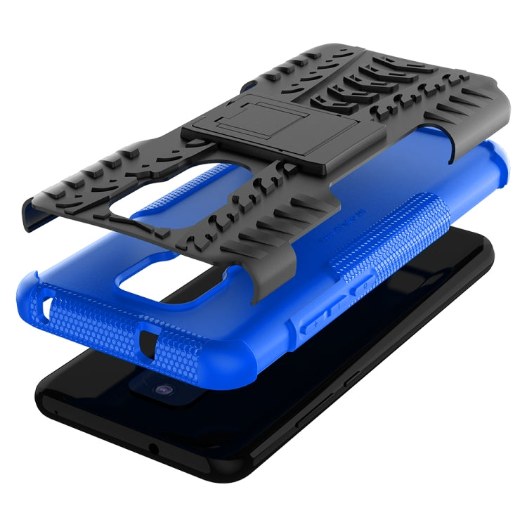 For Motorola Moto G Play (2021) Tire Texture Shockproof TPU+PC Protective Case with Holder(Blue)