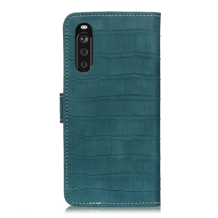 For Sony Xperia 10 III Crocodile Texture Horizontal Flip Leather Case with Holder & Card Slots & Wallet & Photo Frame(Dark Green)