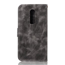 For OnePlus 6 Retro Copper Buckle Crazy Horse Horizontal Flip PU Leather Case with Holder & Card Slots & Wallet & Lanyard(Gray)