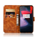 For OnePlus 6 Retro Copper Buckle Crazy Horse Horizontal Flip PU Leather Case with Holder & Card Slots & Wallet & Lanyard(Gold yellow)