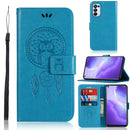 For OPPO Reno5 5G Wind Chime Owl Embossing Pattern Horizontal Flip Leather Case, with Holder & Card Slots & Wallet(Blue)