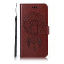 For OPPO Reno5 5G Wind Chime Owl Embossing Pattern Horizontal Flip Leather Case, with Holder & Card Slots & Wallet(Brown)