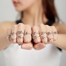 S925 Sterling Silver 26 English Letters Colorful Zircon Women Open Ring, Style:N