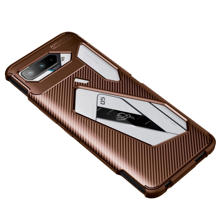 For Asus ROG Phone 5 Carbon Fiber Texture Shockproof TPU Case(Brown)
