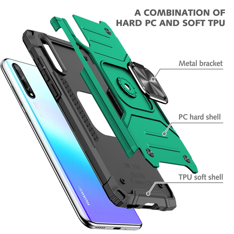 For Huawei P Smart S / Enjoy 10S / Y8P Magnetic Armor Shockproof TPU + PC Case with Metal Ring Holder(Dark Green)