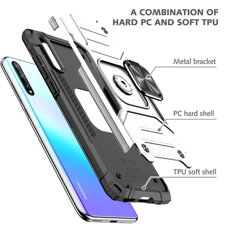 For Huawei P Smart S / Enjoy 10S / Y8P Magnetic Armor Shockproof TPU + PC Case with Metal Ring Holder(Silver)