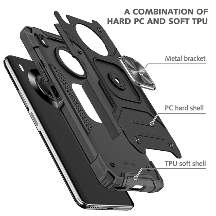 For Huawei Y9a Magnetic Armor Shockproof TPU + PC Case with Metal Ring Holder(Black)