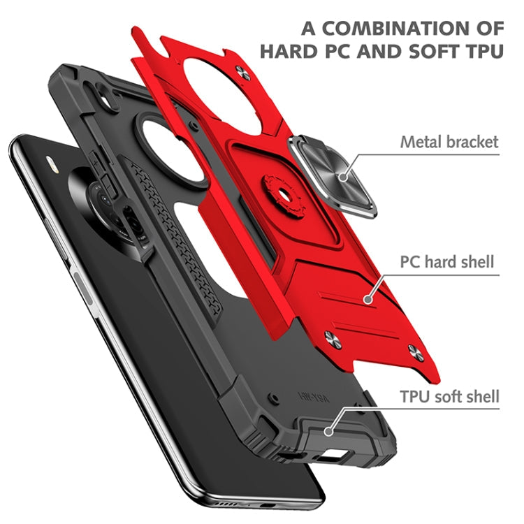 For Huawei Y9a Magnetic Armor Shockproof TPU + PC Case with Metal Ring Holder(Red)