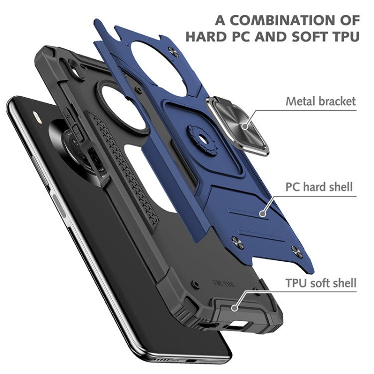 For Huawei Y9a Magnetic Armor Shockproof TPU + PC Case with Metal Ring Holder(Blue)
