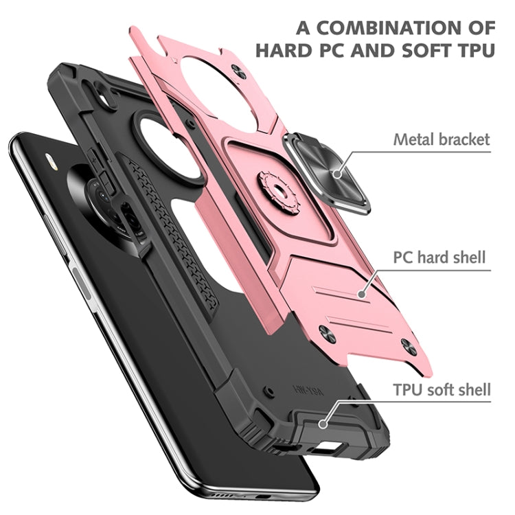 For Huawei Y9a Magnetic Armor Shockproof TPU + PC Case with Metal Ring Holder(Rose Gold)