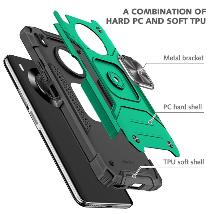 For Huawei Y9a Magnetic Armor Shockproof TPU + PC Case with Metal Ring Holder(Dark Green)