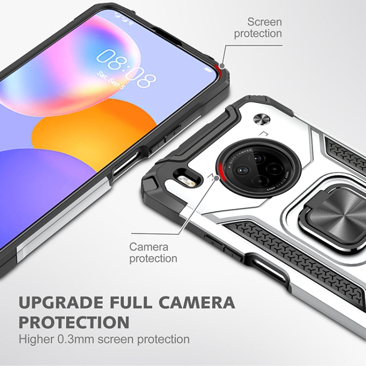 For Huawei Y9a Magnetic Armor Shockproof TPU + PC Case with Metal Ring Holder(Silver)