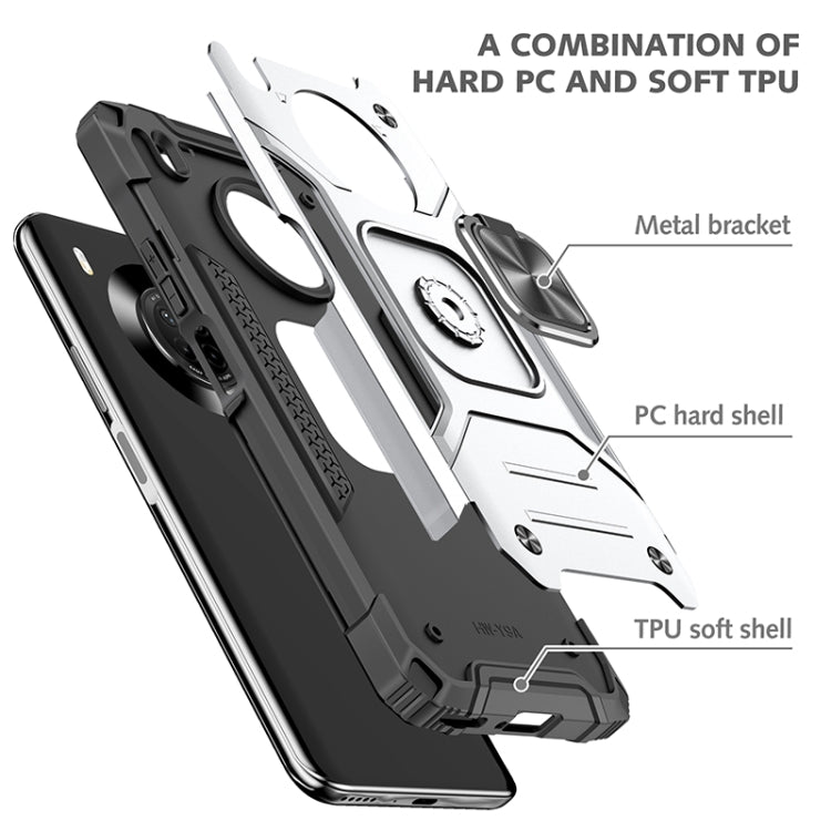 For Huawei Y9a Magnetic Armor Shockproof TPU + PC Case with Metal Ring Holder(Silver)