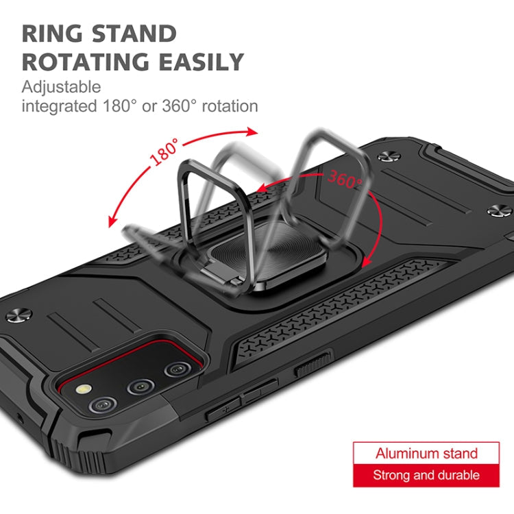 For Samsung Galaxy A02s(EU Version) Magnetic Armor Shockproof TPU + PC Case with Metal Ring Holder(Black)