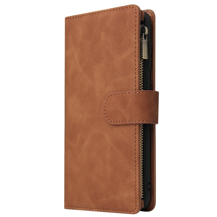 For Galaxy A70 Multifunctional Retro Frosted Horizontal Flip Leather Case with Card Slot & Holder & Zipper Wallet & Photo Frame & Lanyard(Brown)