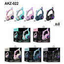 AKZ-022 USB + 3.5mm Port Cat Ear Design Foldable LED Headset with Mic(Pink)