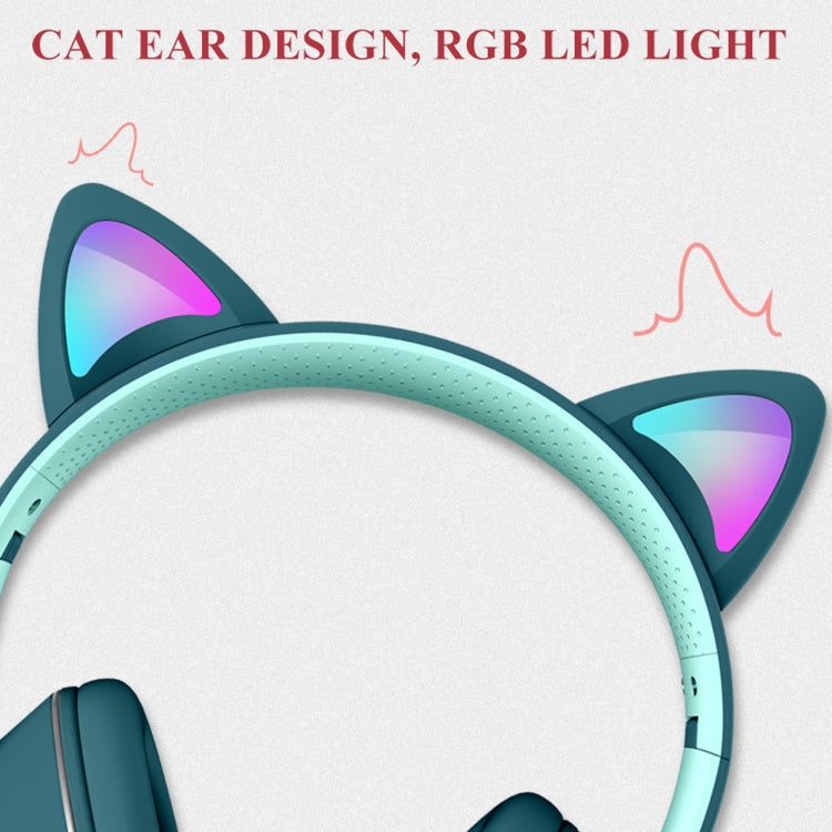 AKZ-022 USB + 3.5mm Port Cat Ear Design Foldable LED Headset with Mic(Pink)
