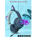 AKZ-022 USB + 3.5mm Port Cat Ear Design Foldable LED Headset with Mic(Dark Blue)