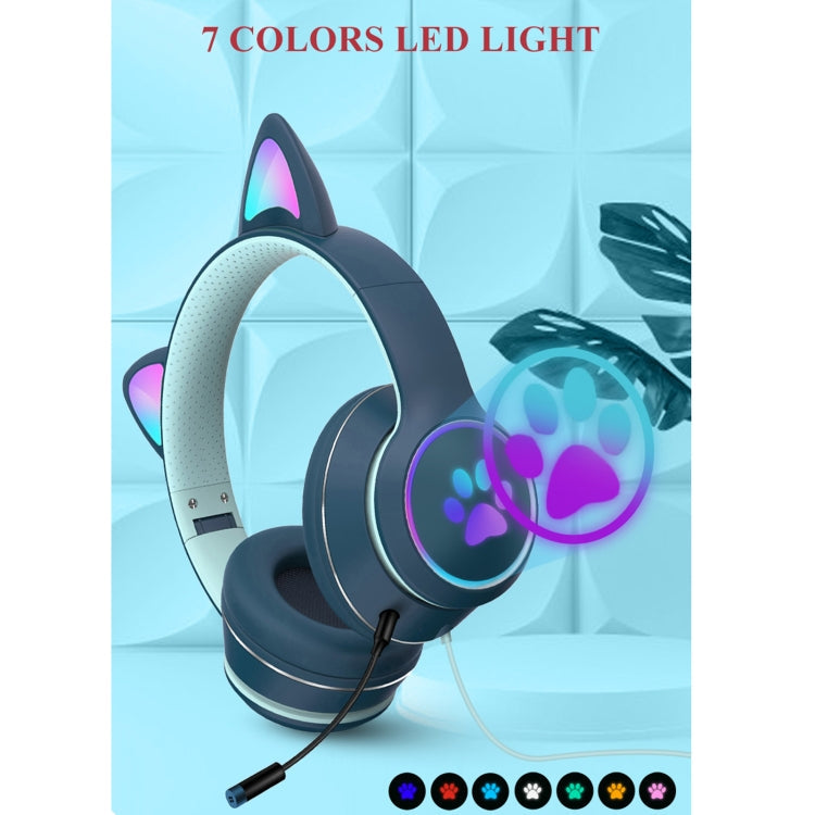 AKZ-022 USB + 3.5mm Port Cat Ear Design Foldable LED Headset with Mic(Grey)