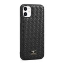 Fierre Shann Leather Texture Phone Back Cover Case For iPhone 11(Woven Black)