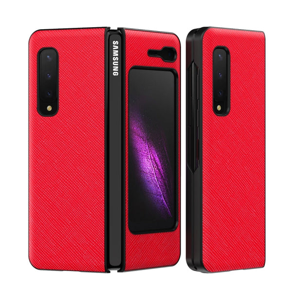 For Samsung Galaxy Fold 5G / Fold 4G Leather Texture + PC Full Coverge Folding Case(Red Cross Texture)