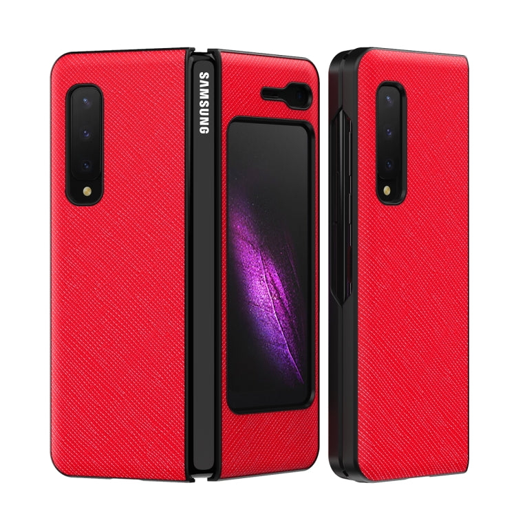 For Samsung Galaxy Fold 5G / Fold 4G Leather Texture + PC Full Coverge Folding Case(Red Cross Texture)
