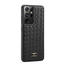 For Samsung Galaxy S21 Ultra 5G Fierre Shann Leather Texture Phone Back Cover Case(Woven Black)