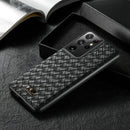 For Samsung Galaxy S21 Ultra 5G Fierre Shann Leather Texture Phone Back Cover Case(Woven Black)