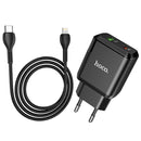 hoco N5 Favor Dual Ports PD 20W USB-C / Type-C + QC 3.0 USB Travel Charger with USB-C / Type-C to 8 Pin Data Cable, EU Plug(Black)