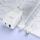 hoco N5 Favor Dual Ports PD 20W USB-C / Type-C + QC 3.0 USB Travel Charger with USB-C / Type-C to 8 Pin Data Cable, EU Plug(White)