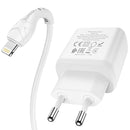 hoco N5 Favor Dual Ports PD 20W USB-C / Type-C + QC 3.0 USB Travel Charger with USB-C / Type-C to 8 Pin Data Cable, EU Plug(White)