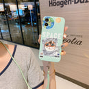 For iPhone 11 Pro Space Cat Pattern IMD Shockproof Protective Case with Lanyard (Green)