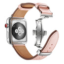 Genuine Leather + Butterfly Silver Buckle Watch Band For Apple Watch Series 7 41mm / 6 & SE & 5 & 4 40mm / 3 & 2 & 1 38mm(Pink)
