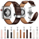 Genuine Leather + Butterfly Silver Buckle Watch Band For Apple Watch Series 7 41mm / 6 & SE & 5 & 4 40mm / 3 & 2 & 1 38mm(Pink)