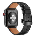Genuine Leather + Butterfly Black Buckle Watch Band For Apple Watch Series 8&7 41mm / SE 2&6&SE&5&4 40mm / 3&2&1 38mm(Black)