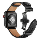 Genuine Leather + Butterfly Black Buckle Watch Band For Apple Watch Series 8&7 41mm / SE 2&6&SE&5&4 40mm / 3&2&1 38mm(Black)
