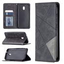 For Nokia C1 Plus Rhombus Texture Horizontal Flip Magnetic Leather Case with Holder & Card Slots(Black)
